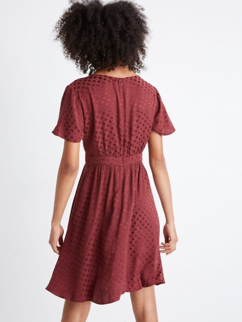 Madewell V-Neck Fit-and-Flare Dress in Dot Jacquard Dress Size 6 - Picture 2 of 6
